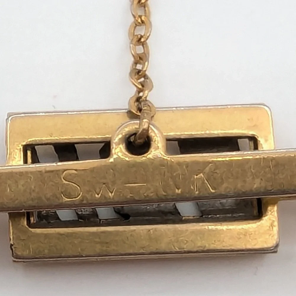 Swank Vintage Gold Tone‎ Monogram CBH Tie Clip Bar with Safety Chain T-Bar